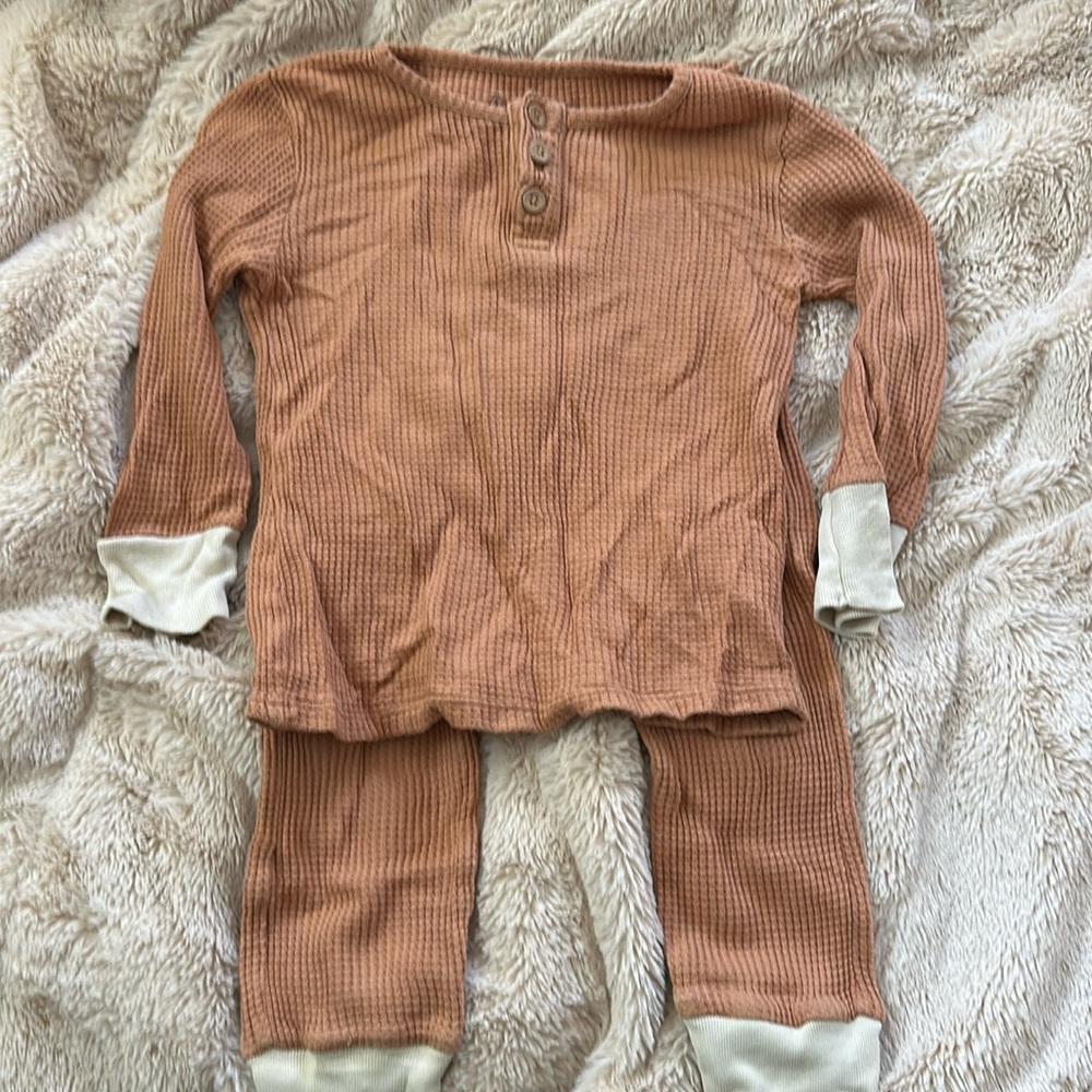Fin & Vince Waffle Long John Set in Caramel Size 2/3T
